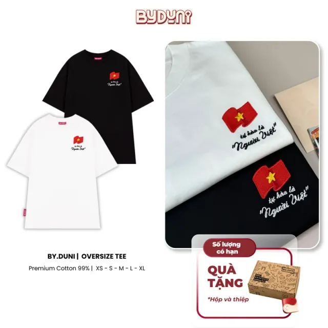 Áo thun BY.DUNI thêu LÁ CỜ TỰ HÀO LÀ NGƯỜI VIỆT NAM – áo đôi By.Duni