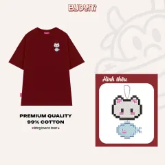 Áo thun BY.DUNI thêu Pixel Cat & Fish – Đỏ